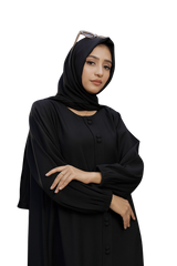 Black Fancy Button Abaya