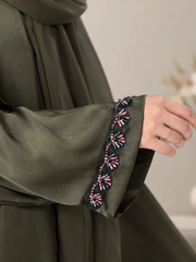 Olive Satin-Trim Abaya