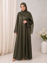Olive Satin-Trim Abaya