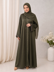 Olive Satin-Trim Abaya
