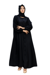 Black Fancy Button Abaya