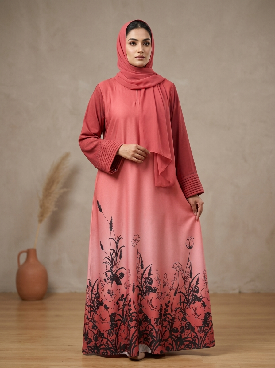 Coral Bloom Abaya
