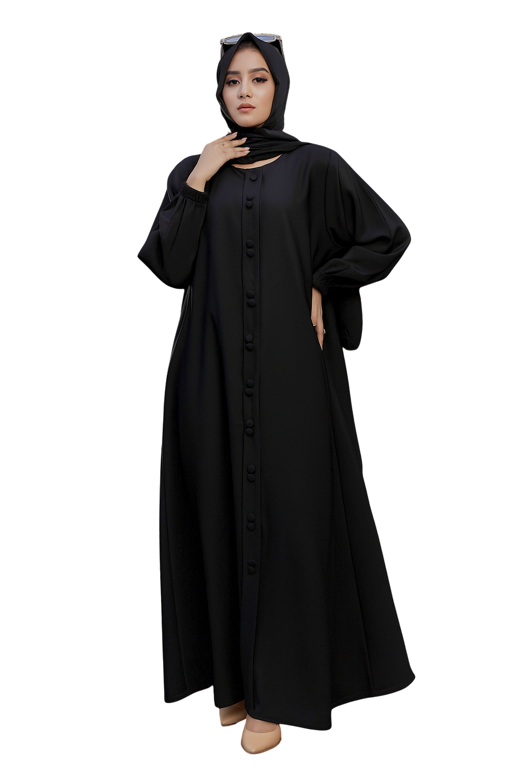 Black Fancy Button Abaya