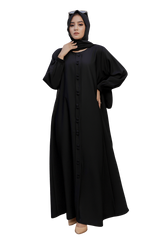 Black Fancy Button Abaya