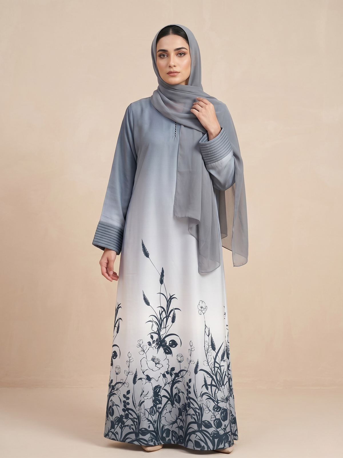 Serene Grey Blossom Abaya