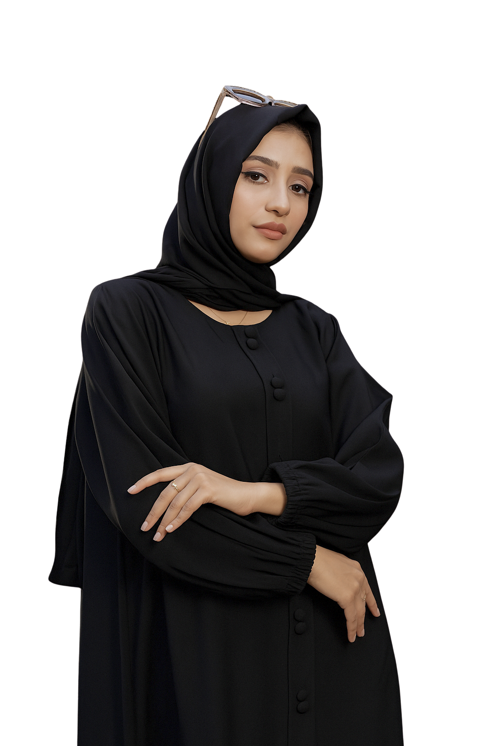 Black Fancy Button Abaya