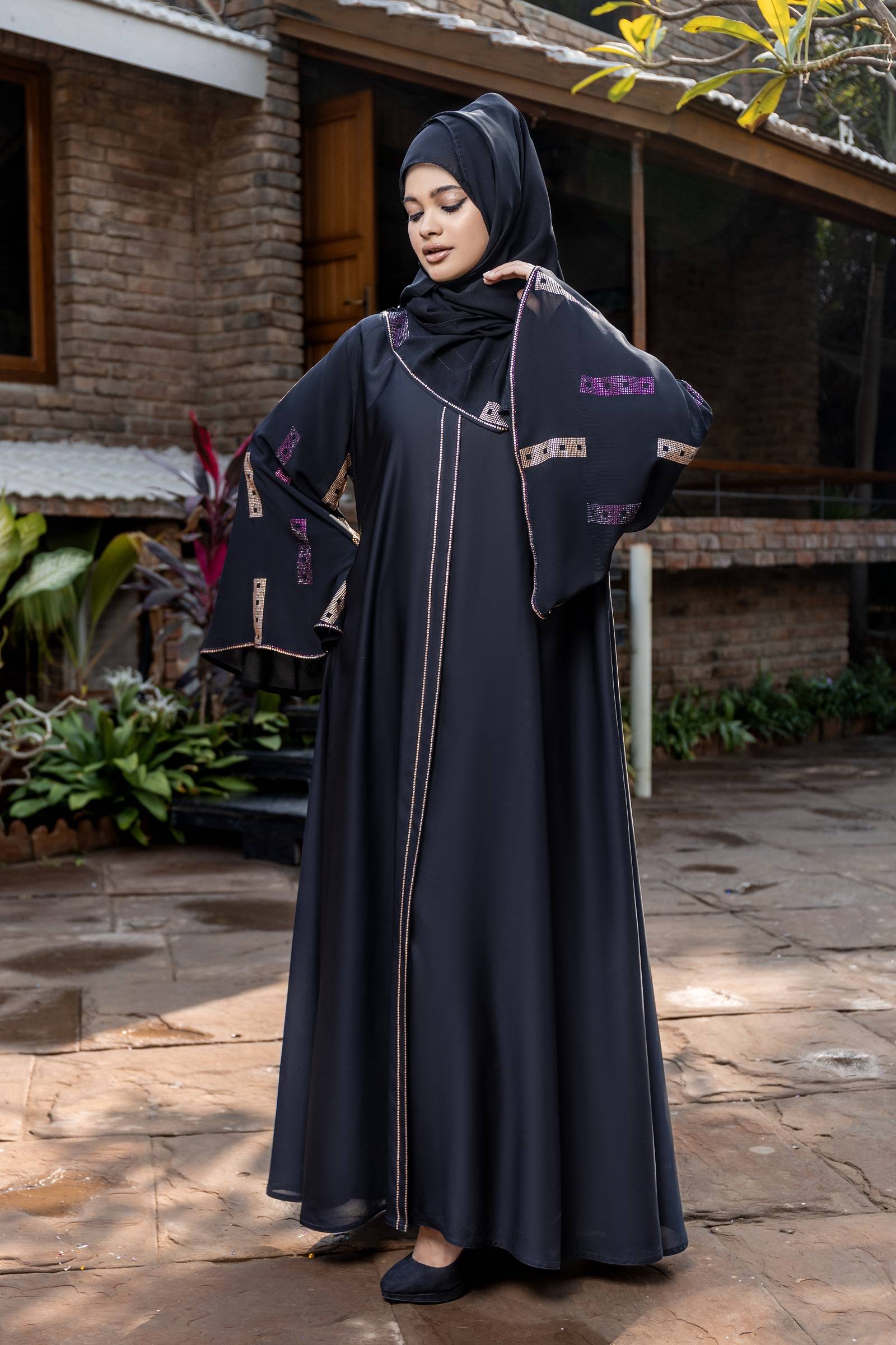 Multi Color Stones Abaya