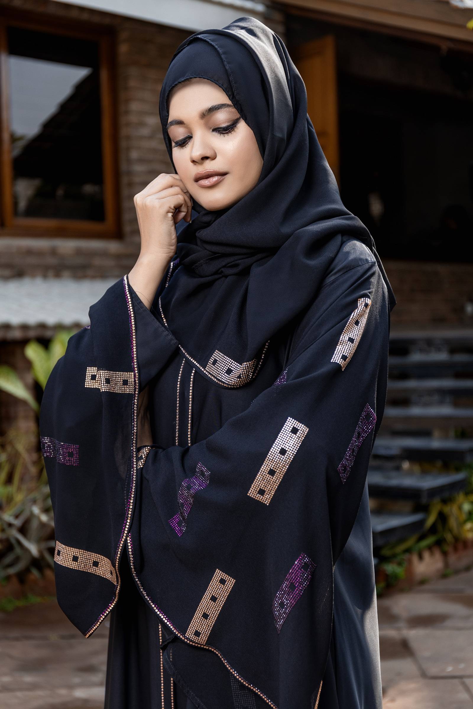 Multi Color Stones Abaya