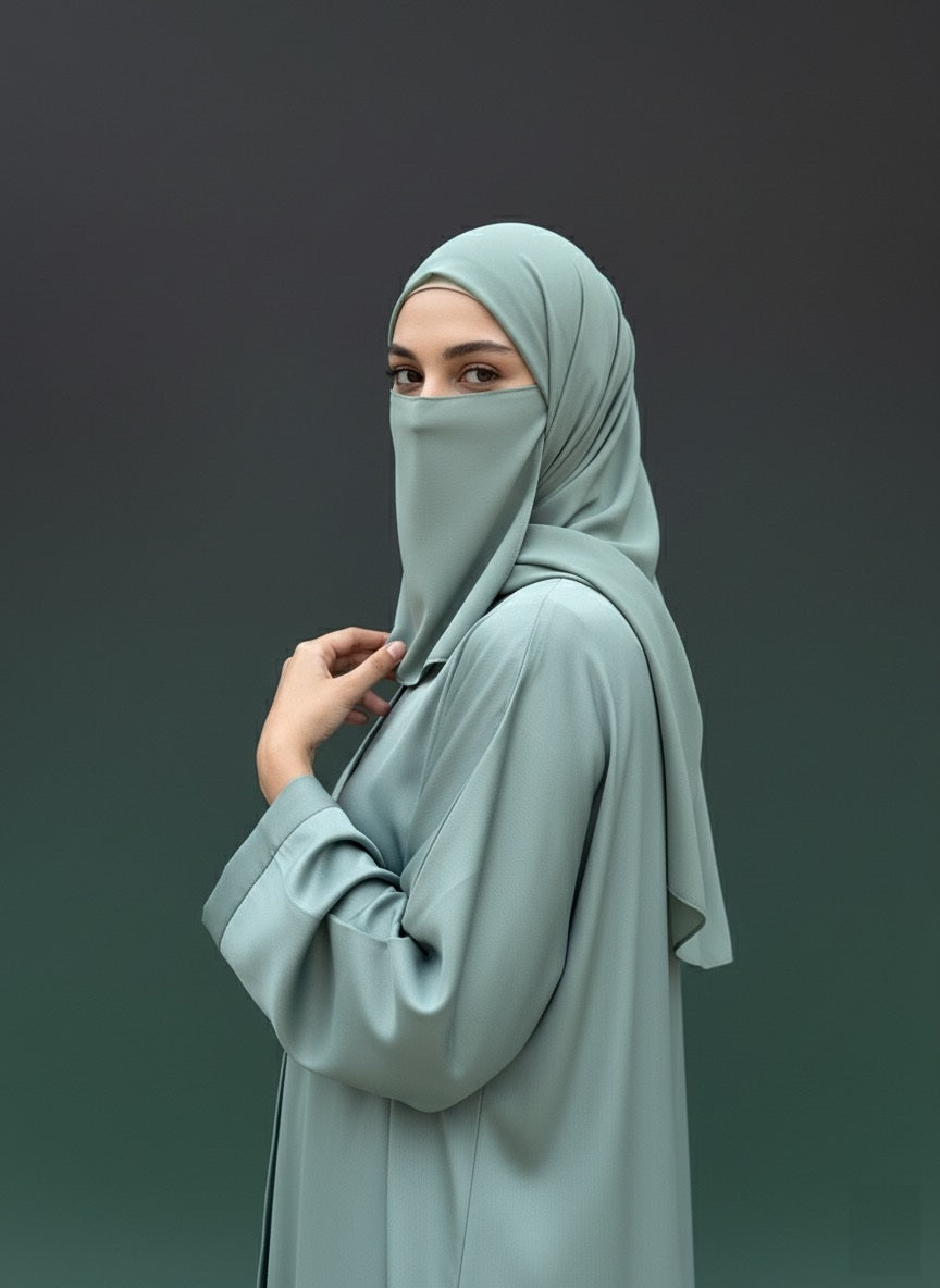 Sage Abaya With Naqab & Scarf
