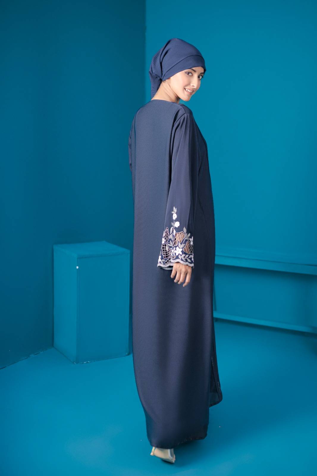 Midnight Blue Cut Work Abaya
