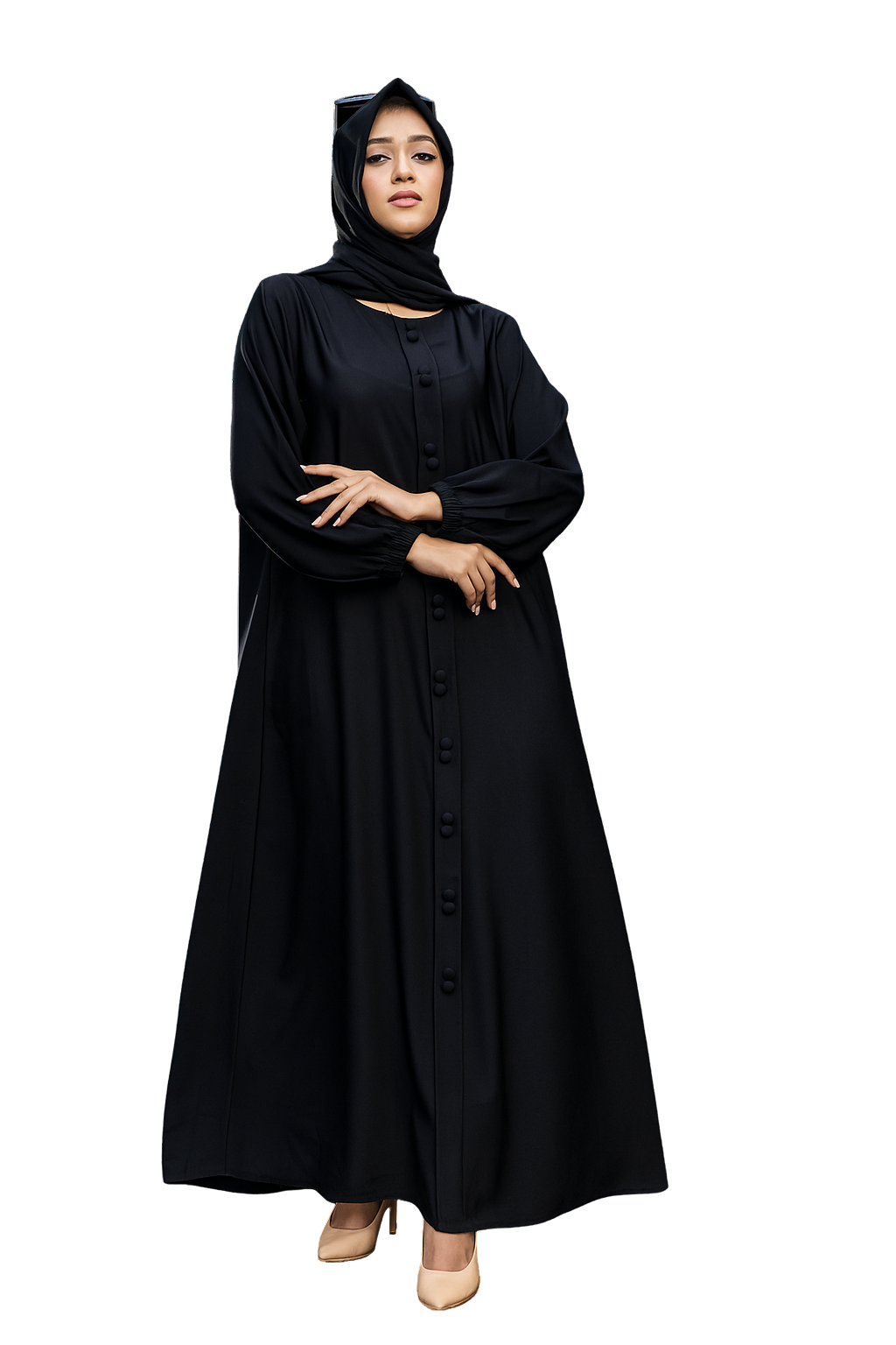 Black Fancy Button Abaya